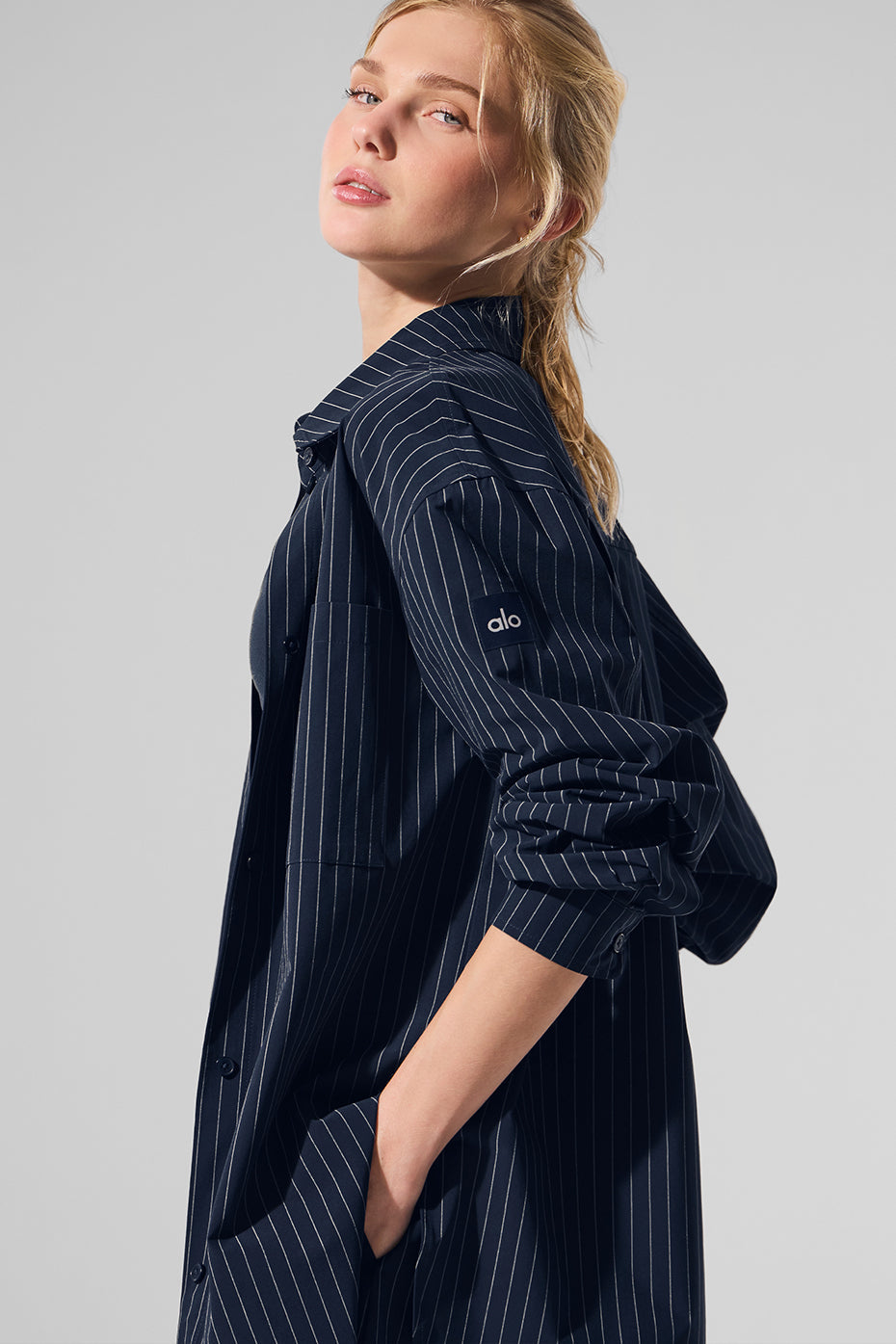 Pinstripe Daylight Button Down Long Sleeve - Navy/Ivory