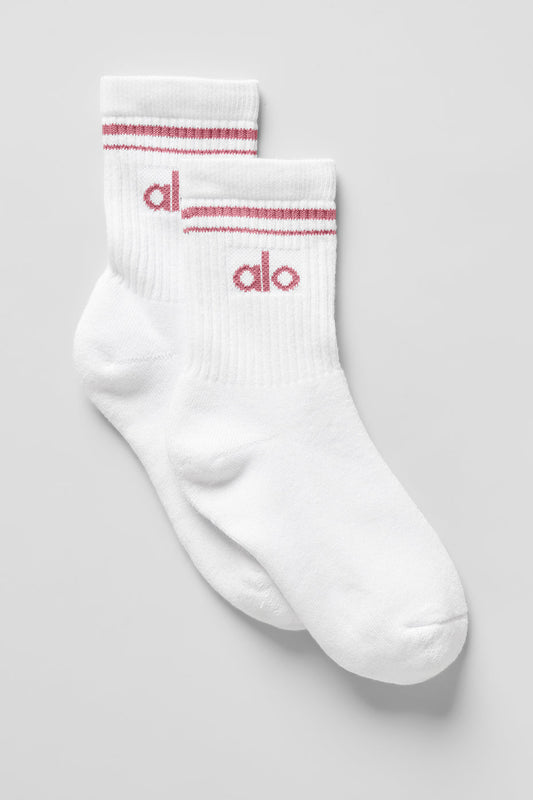 Unisex Half-Crew Throwback Sock - White/Pink Wild Rose